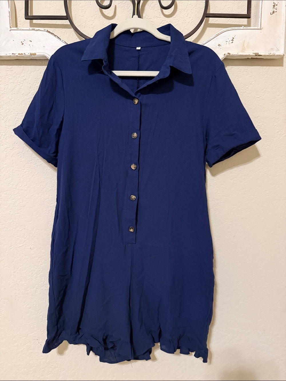 Women’s Navy Button-Front Romper
